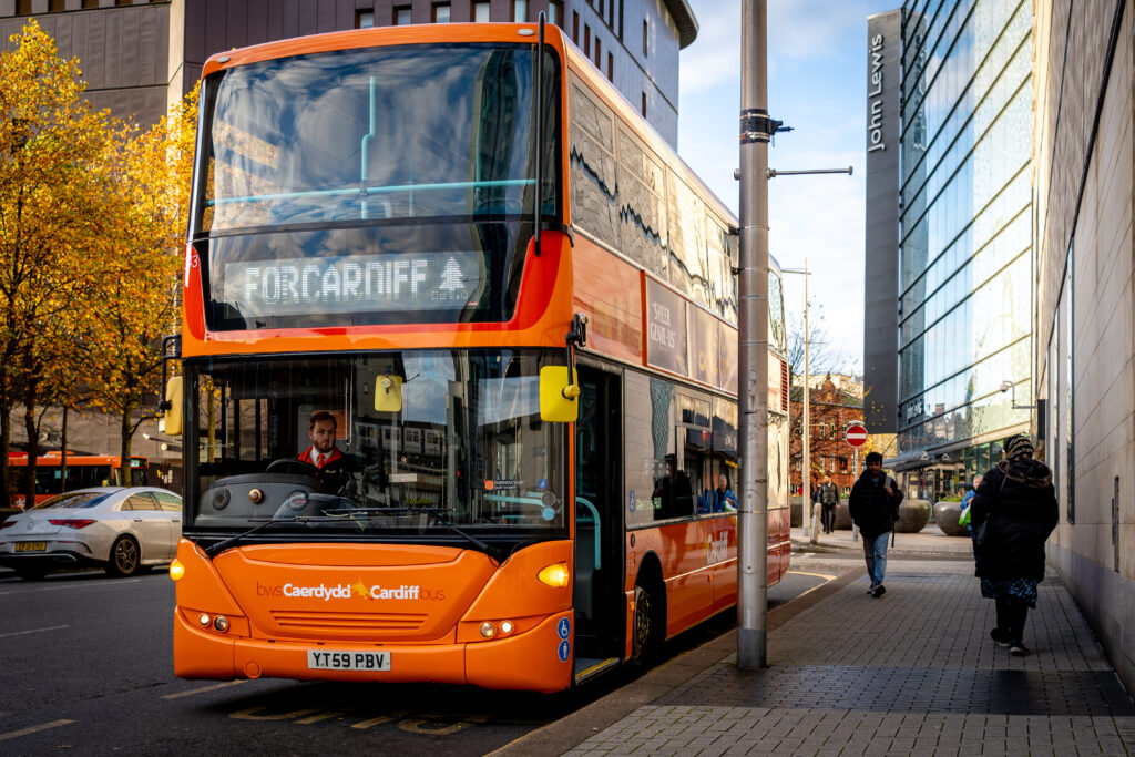 Cardiff bus with FOR Cardiff park & ride service